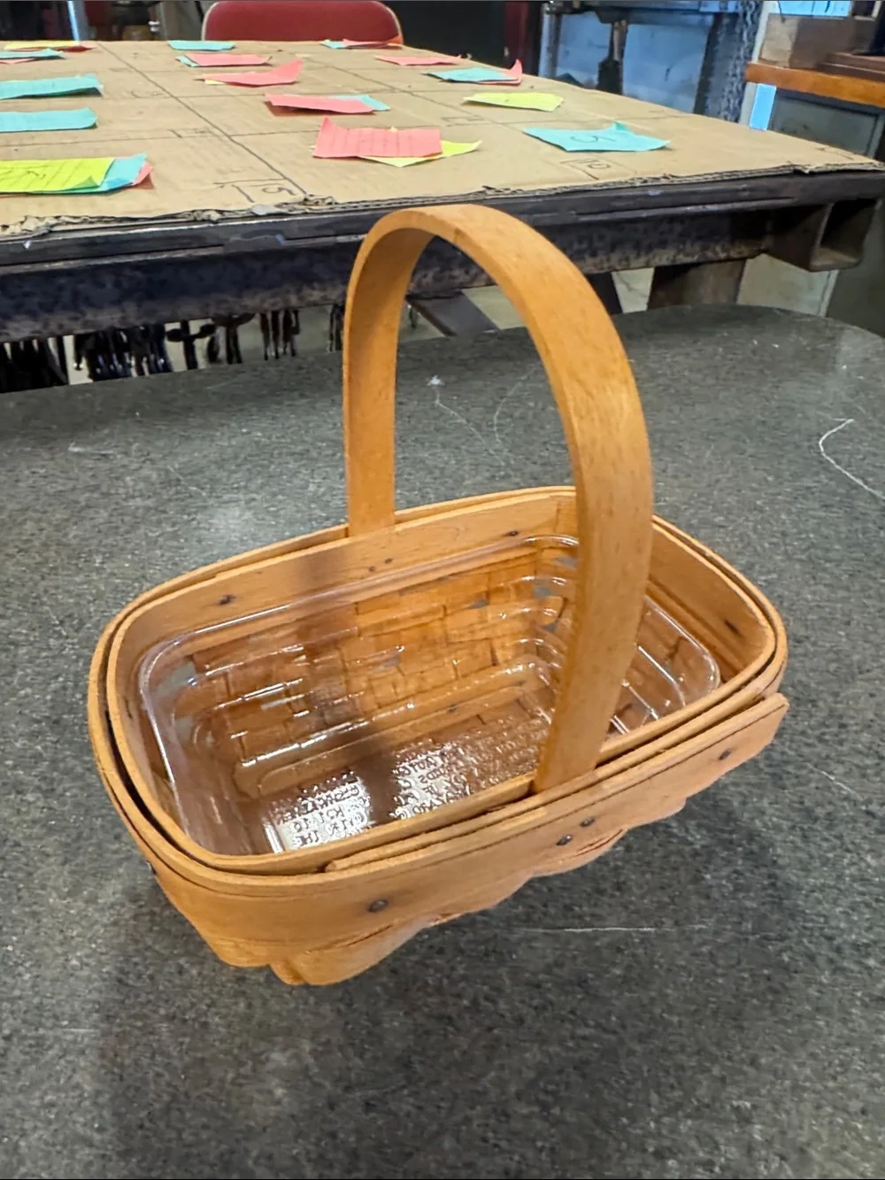 Longaberger Natural Brown Woven Basket with Plastic Liner and Single Handle